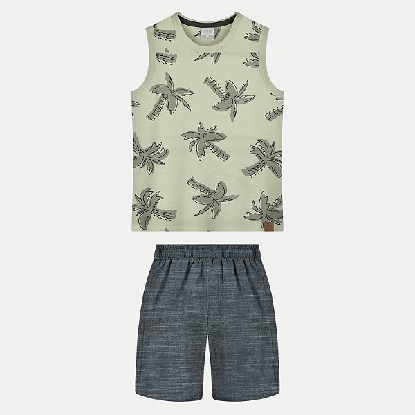CONJUNTO VERÃO ALAKAZOO BERMUDA E CAMISETA REGATA VERDE  MASCULINO INFANTIL