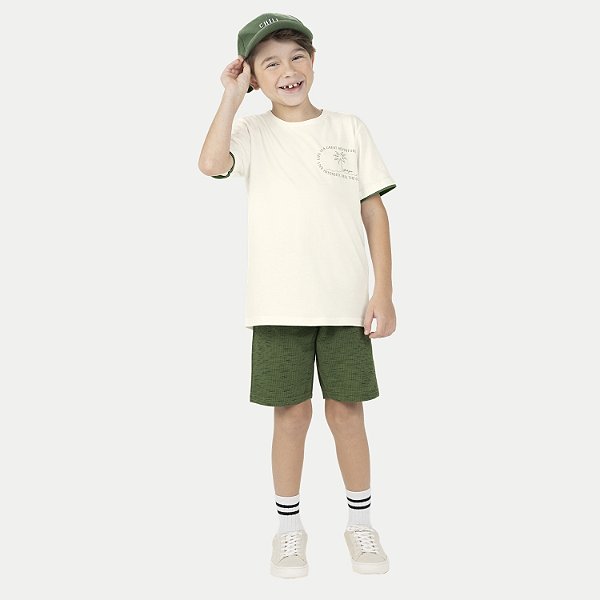 CONJUNTO VERÃO ALAKAZOO BERMUDA E CAMISETA MALHA OFFWHITE MASCULINO INFANTIL