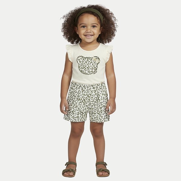 CONJUNTO VERÃO ALAKAZOO SHORT E BLUSA MALHA VERDE FEMININO INFANTIL