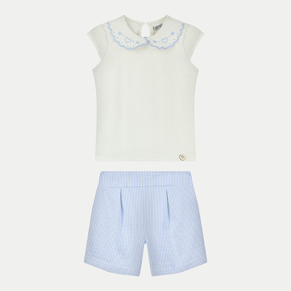 CONJUNTO VERÃO ALAKAZOO SHORT E BLUSA MALHA OFFWHITE FEMININO INFANTIL