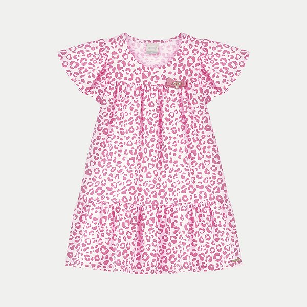 VESTIDO ALAKAZOO MANGA CURTA MALHA ESTAMPADO ROSA FEMININO INFANTIL