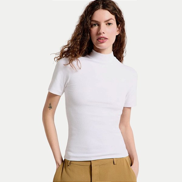 BLUSA HERING MANGA CURTA MALHA CANELADA BRANCO FEMININO ADULTO