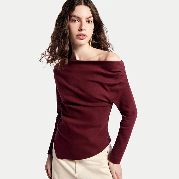 BLUSA HERING MANGA LONGA MALHA VINHO FEMININO ADULTO