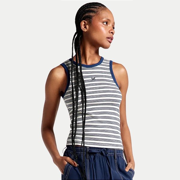 BLUSA HERING REGATA MALHA CANELADA LISTRADO AZUL FEMININO ADULTO