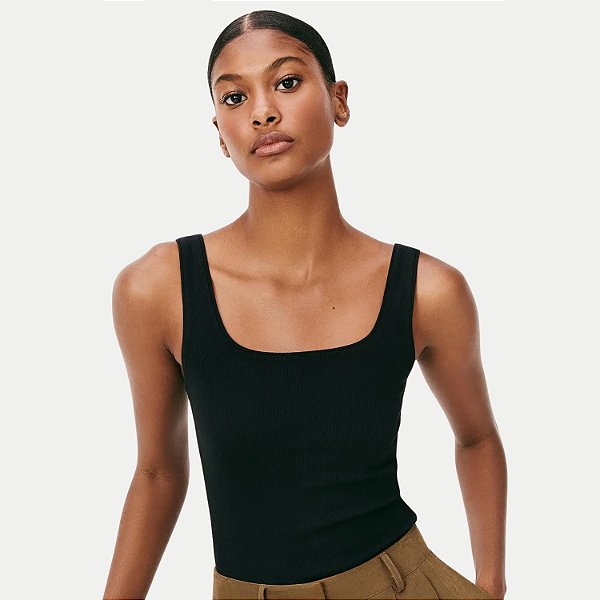 BLUSA HERING REGATA MALHA CANELADA PRETO FEMININO ADULTO