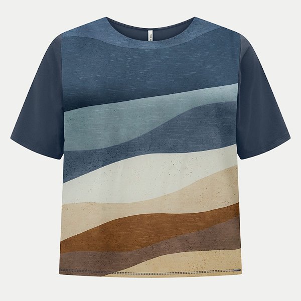 BLUSA LUNENDER MANGA CURATA MAIS MULHER MISTA ESTAMPADA AZUL FEMININO ADULTO