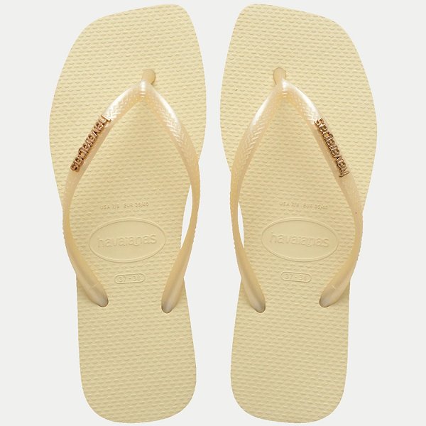 CHINELO HAVAIANAS SLIM SQUARE LOGO METALLIC CREME FEMININO ADULTO