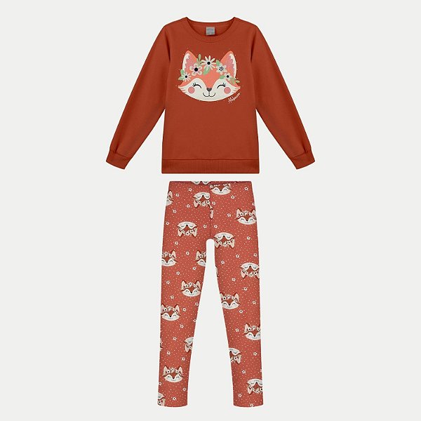 CONJUNTO INVERNO ALAKAZOO CALÇA E BLUSÃO CARECA MOLETOM CARAMELO FEMININO INFANTIL