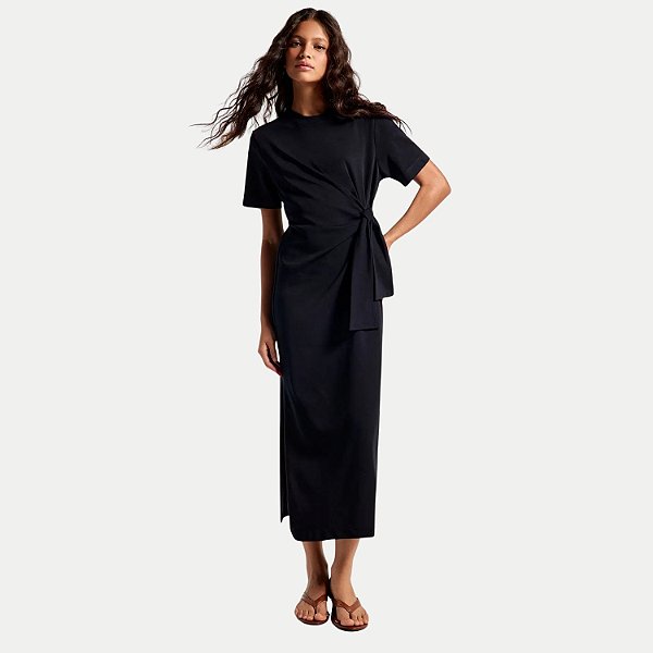 VESTIDO HERING MANGA CURTA MALHA MIDI PRETO FEMININO ADULTO