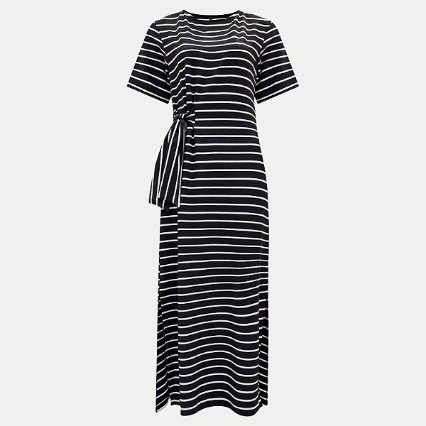 VESTIDO LUNENDER MANGA CURTA MALHA LISTRADA PRETO FEMININO ADULTO