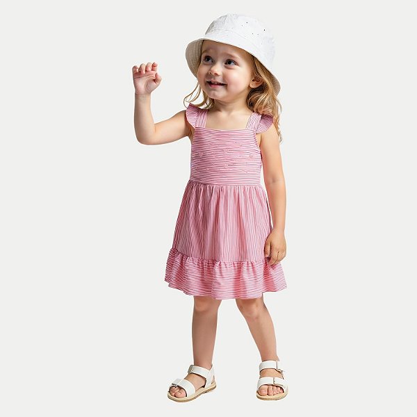 VESTIDO ALAKAZOO REGATA ALGODÃO LISTRADO ROSA FEMININO INFANTIL