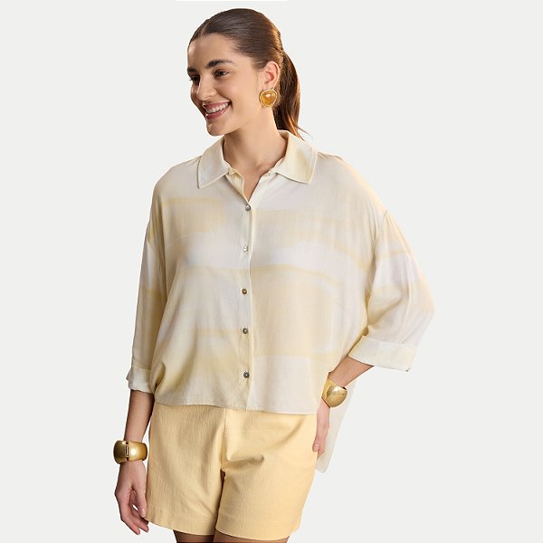 CAMISETE LUNENDER 3/4 VISCOSE ESTAMPADA BEGE FEMININO ADULTO