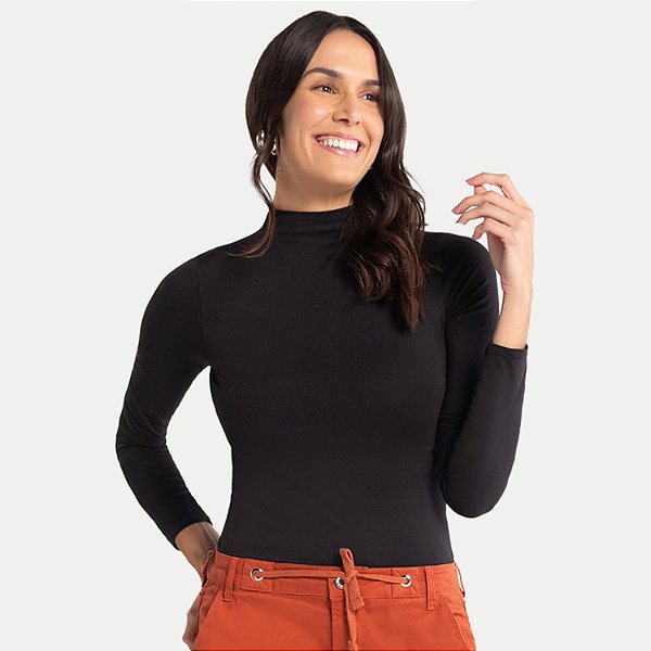 BLUSA LUNENDER MANGA LONGA MALHA GOLA ALTA PRETO FEMININO ADULTO