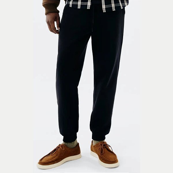 CALÇA HERING MOLETOM CASUAL COM PUNHO PRETO MASCULINO ADULTO