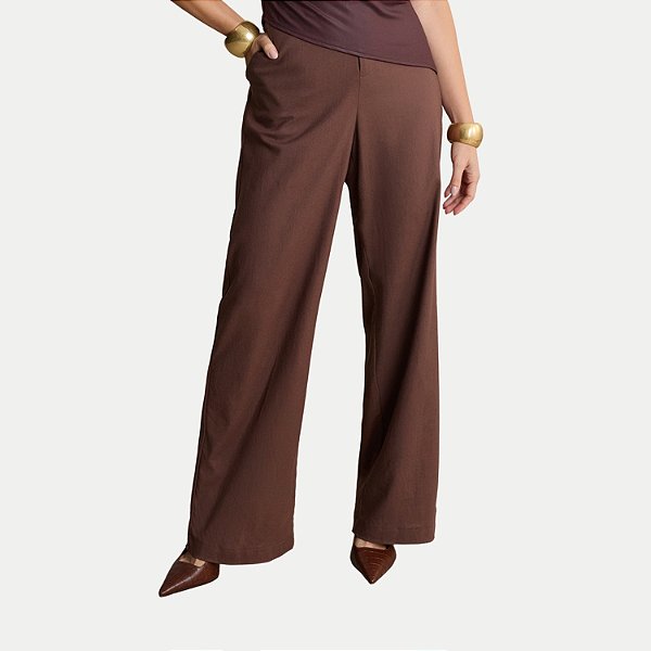 CALÇA LUNENDER LINHO COM ELASTANO ALFAIATARIA MARROM FEMININO ADULTO