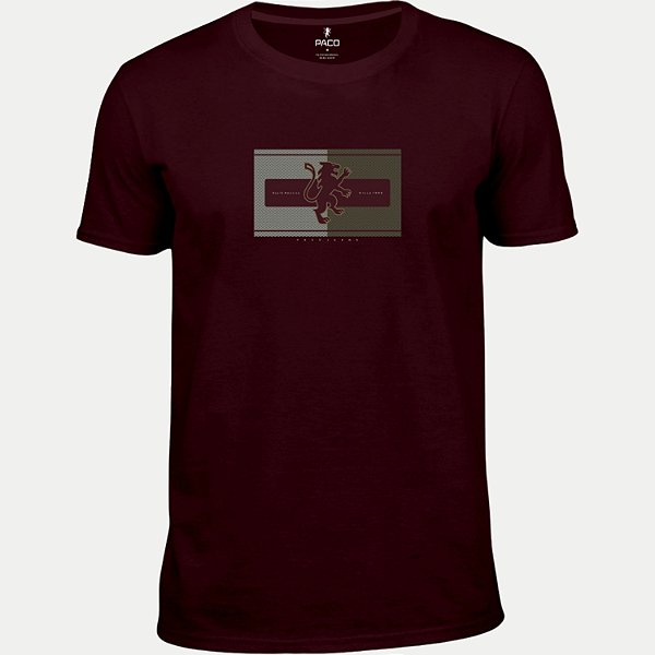 CAMISETA PACO MANGA CURTA SLIM ALGODÃO SILKADO BORDÔ MASCULINO ADULTO
