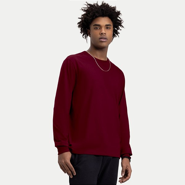 CAMISETA FICO MANGA LONGA COMFORT LISA GOLA REDONDA VINHO MASCULINO ADULTO