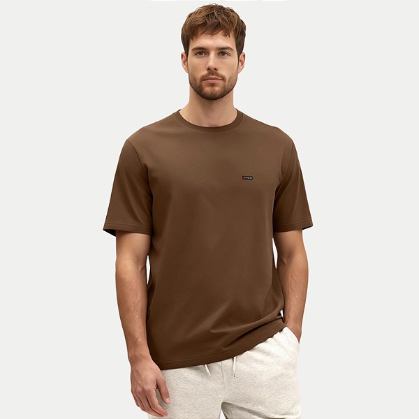 CAMISETA FICO MANGA CURTA COMFORT LISA GOLA REDONDA MARROM UNISEX ADULTO