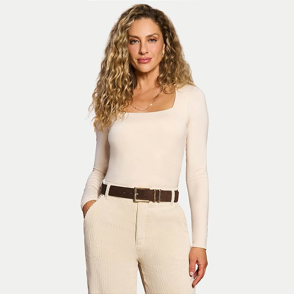 BLUSA DOCE TRAMA MANGA LONGA MALHA BEGE FEMININO ADULTO