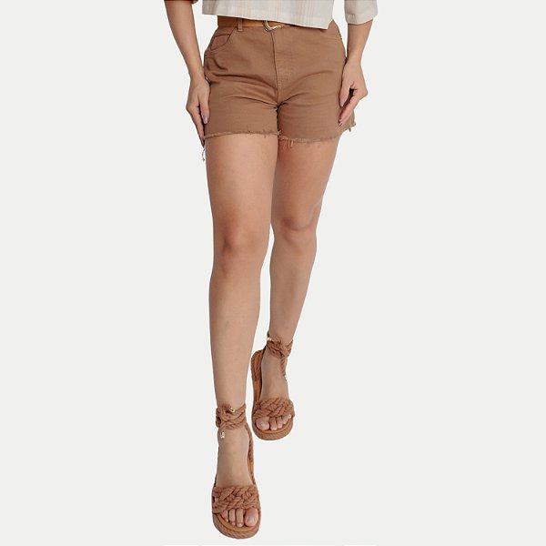 SHORT YOUNG BRIM COM ELASTANO BASIC CARAMELO FEMININO ADULTO