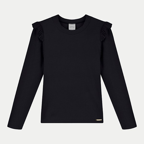 BLUSA ALAKAZOO MANGA LONGA MALHA CANELADA PRETO FEMININO INFANTIL