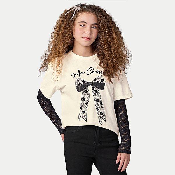 BLUSA LUNENDER HITS MANGA CURTA T-SHIRT ALGODÃO SILKADA OFFWHITE FEMININO INFANTIL