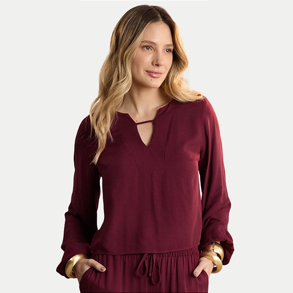 BLUSA LUNENDER MANGA LONGA VISCOSE BORDÔ FEMININO ADULTO
