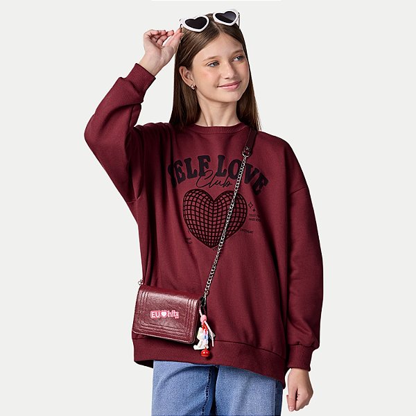 BLUSÃO LUNENDER HITS MOLETOM CARECA SILKADO BORDÔ FEMININO INFANTIL