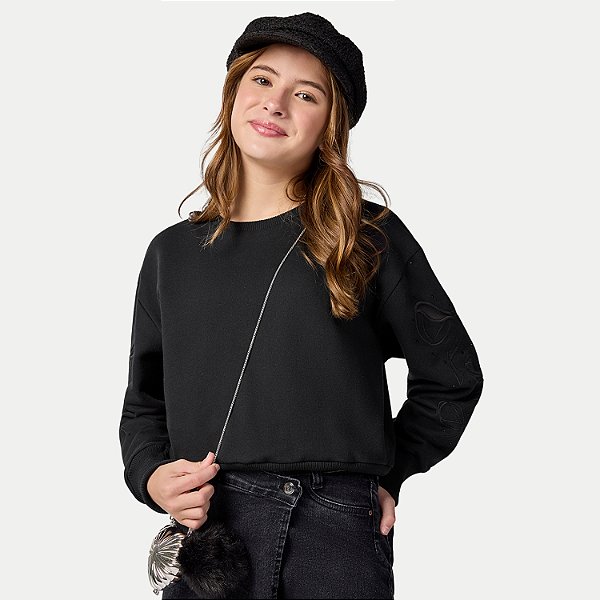 BLUSÃO LUNENDER HITS MOLETOM CARECA PRETO FEMININO INFANTIL