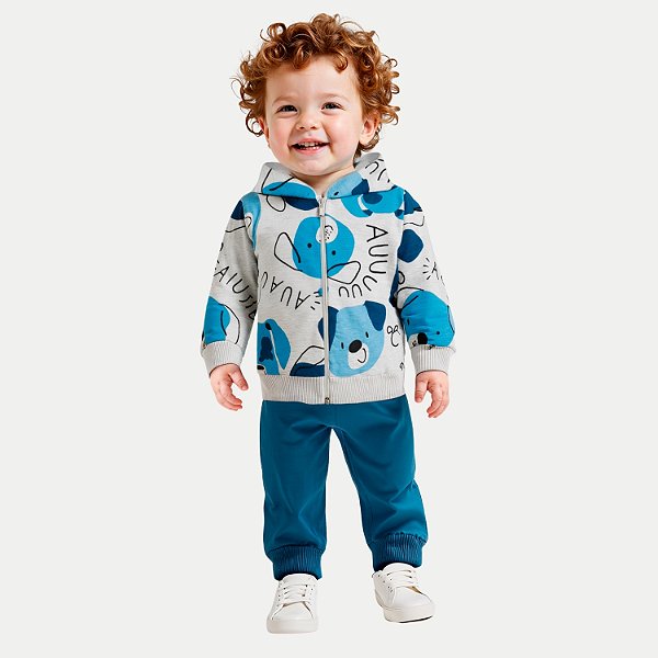 CONJ. INVERNO ALAKAZOO CALÇA E JAQUETA COM CAPUZ MOLETOM MASCULINO INFANTIL