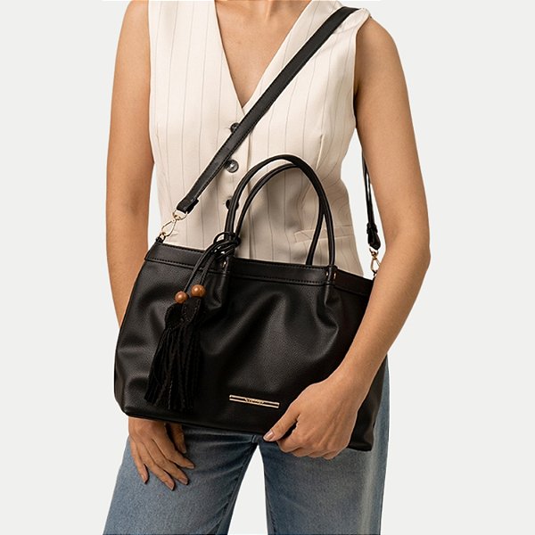 BOLSA RAFITTHY 2 TIPOS DE ALÇA SINTÉTICA PRETO FEMININO ADULTO