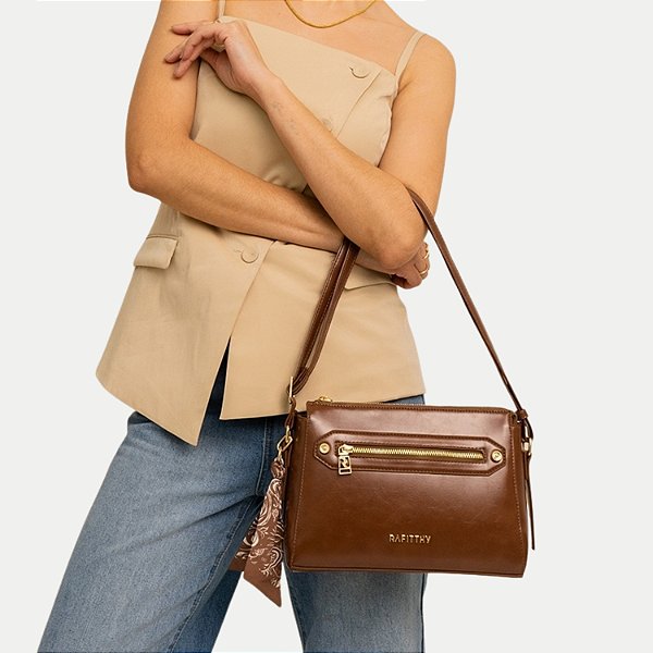 BOLSA RAFITTHY 2 TIPOS DE ALÇA SINTÉTICA MARROM FEMININO ADULTO