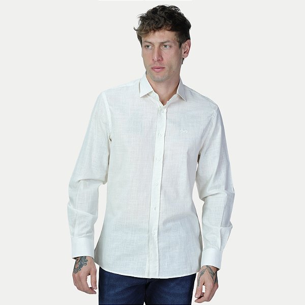 CAMISA VIDE BULA MANGA LONGA SLIM ALGODÃO BEGE MASCULINO ADULTO