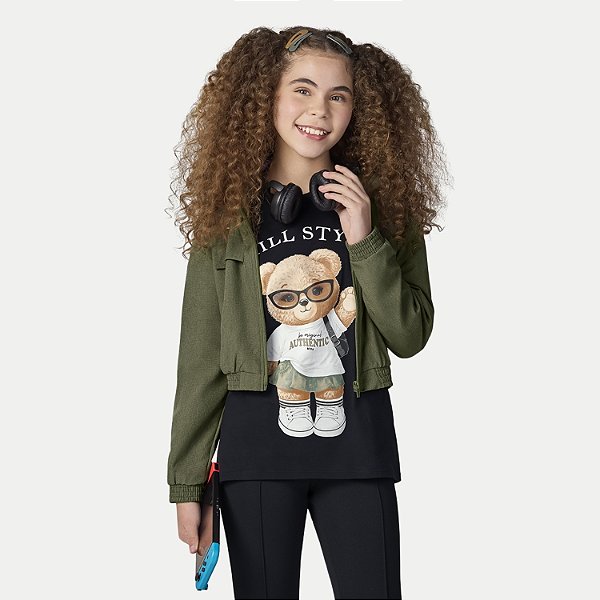 BLUSA LUNENDER HITS MANGA CURTA T-SHIRT ALGODÃO SILKADA PRETO FEMININO INFANTIL