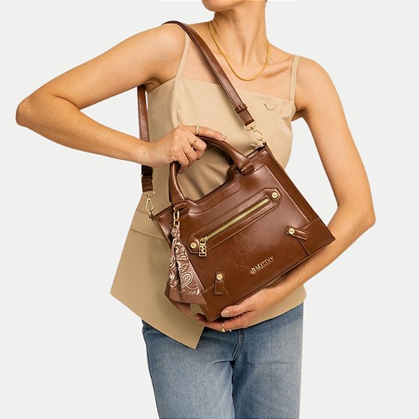 BOLSA RAFITTHY 2 TIPOS DE ALÇA SINTÉTICO MARROM FEMININO ADULTO