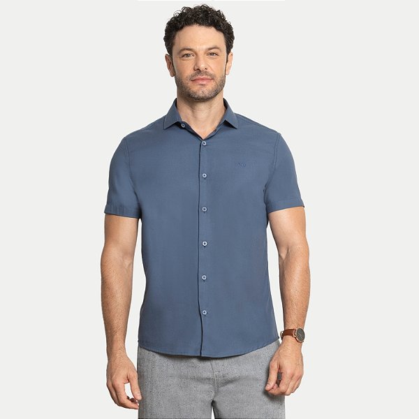CAMISA PITT MANGA CURTA SLIM VISCOSE AZUL MARINHO MASCULINO ADULTO