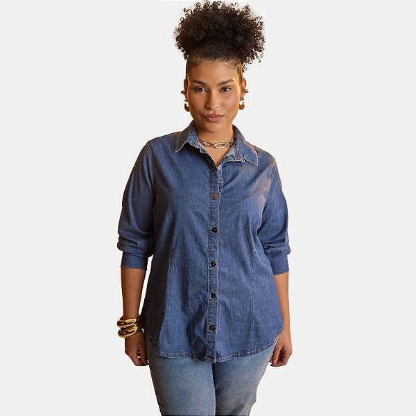 CAMISETE LUNENDER MANGA LONGA COMFORT JEANS MÉDIO COM ELASTANO FEMININO ADULTO