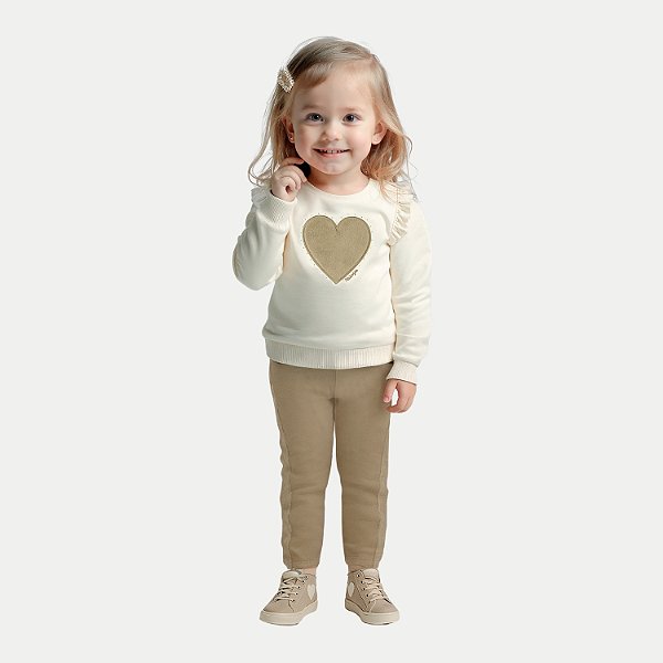 CONJUNTO INVERNO ALAKAZOO CALÇA E BLUSÃO CARECA MOLETOM BEGE FEMININO INFANTIL