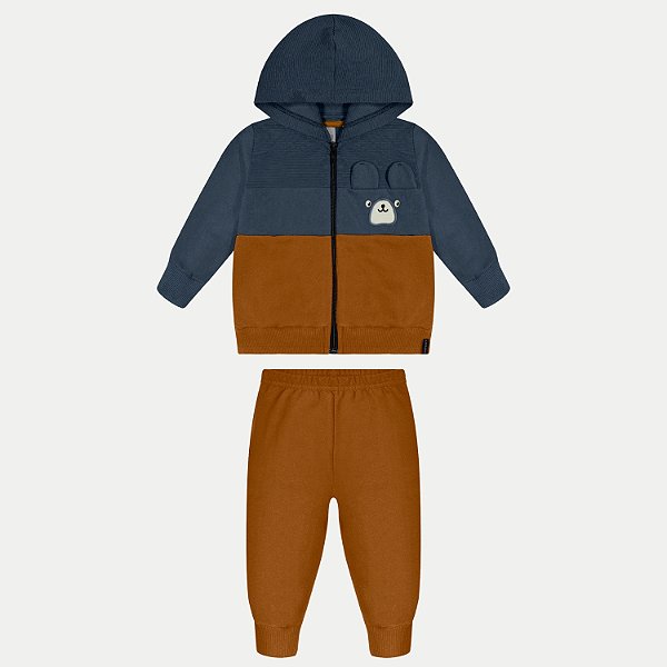 CONJUNTO INVERNO ALAKAZOO CALÇA E JAQUETA COM CAPUZ MOLETOM CARAMELO MASCULINO INFANTIL