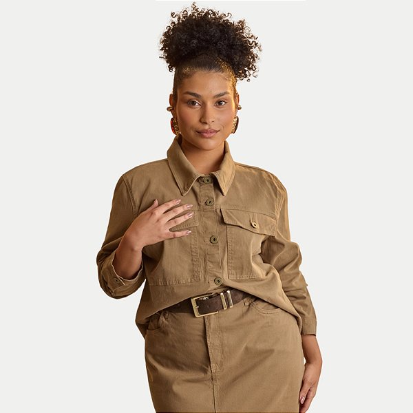 JAQUETA LUNENDER BRIM COM ELASTANO SEM CAPUZ MARROM CLARO FEMININO ADULTO