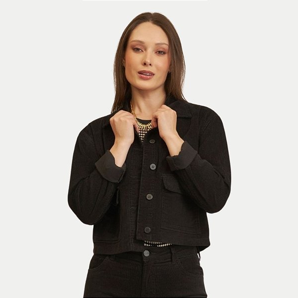 JAQUETA YOUNG VELUDO SEM CAPUZ PRETO FEMININO ADULTO