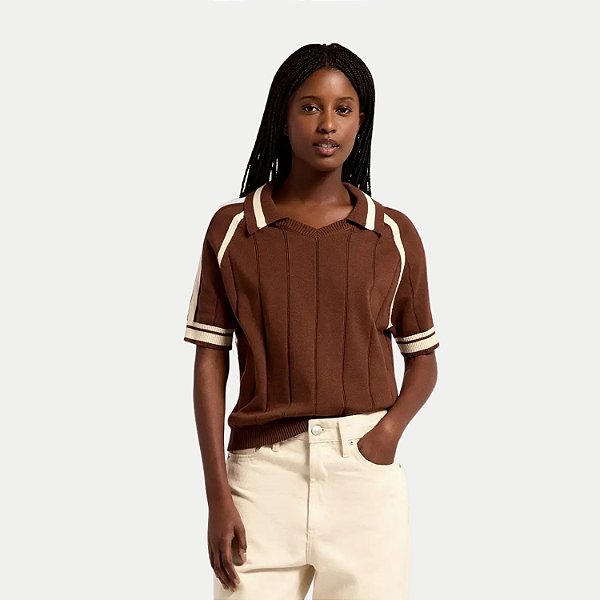 POLO HERING MANGA CURTA SLIM TRICÔ MARROM FEMINO ADULTO