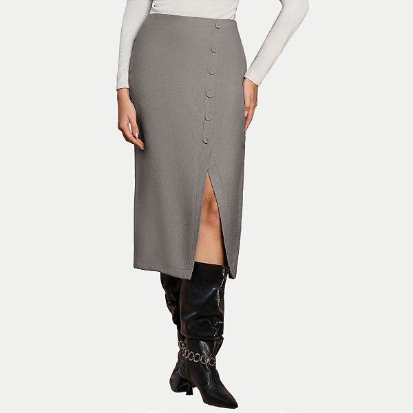 SAIA DOCE TRAMA POLIESTER MIDI CINZA FEMININO ADULTO