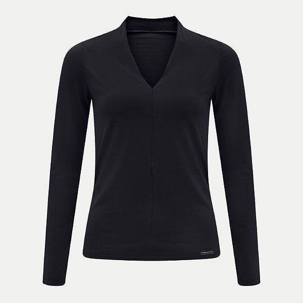 BLUSA LUNENDER MANGA LONGA MALHA PRETO FEMININO ADULTO