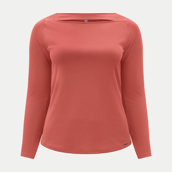 BLUSA LUNENDER MANGA LONGA MULHER MALHA CANELADA LARANJA FEMININO ADULTO
