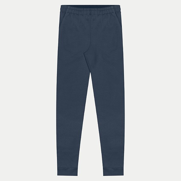 CALÇA FICO MOLETOM CASUAL COM PUNHO AZUL MARINHO MASCULINO ADULTO