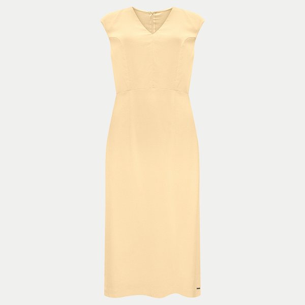 VESTIDO LUNENDER MANGA CURTA LINHO COM ELASTANO AMARELO FEMININO ADULTO