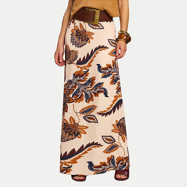 SAIA DOCE TRAMA VISCOSE LONGA ESTAMPADA BEGE FEMININO ADULTO