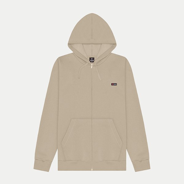 JAQUETA FICO MOLETOM COM CAPUZ BEGE MASCULINO ADULTO