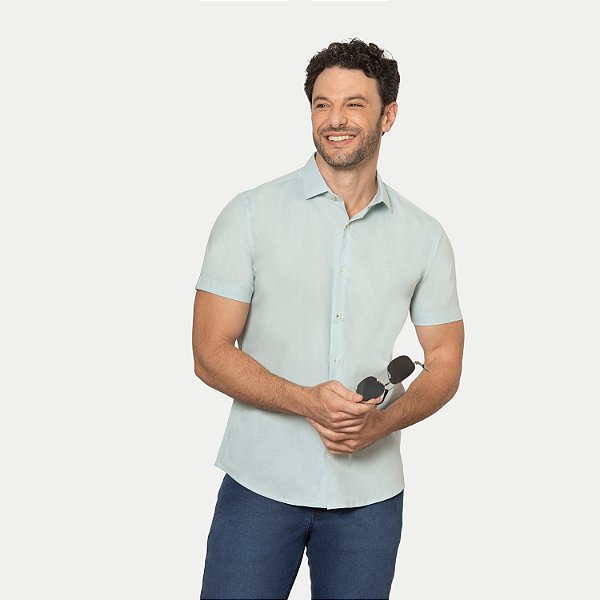 CAMISA PITT MANGA CURTA SLIM ALGODÃO VERDE MASCULINO ADULTO